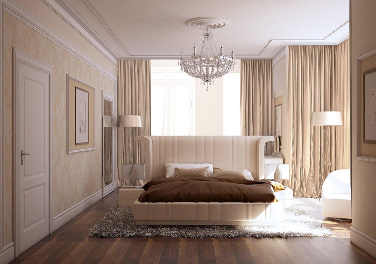 Кровать в спальне в стиле неоклассика